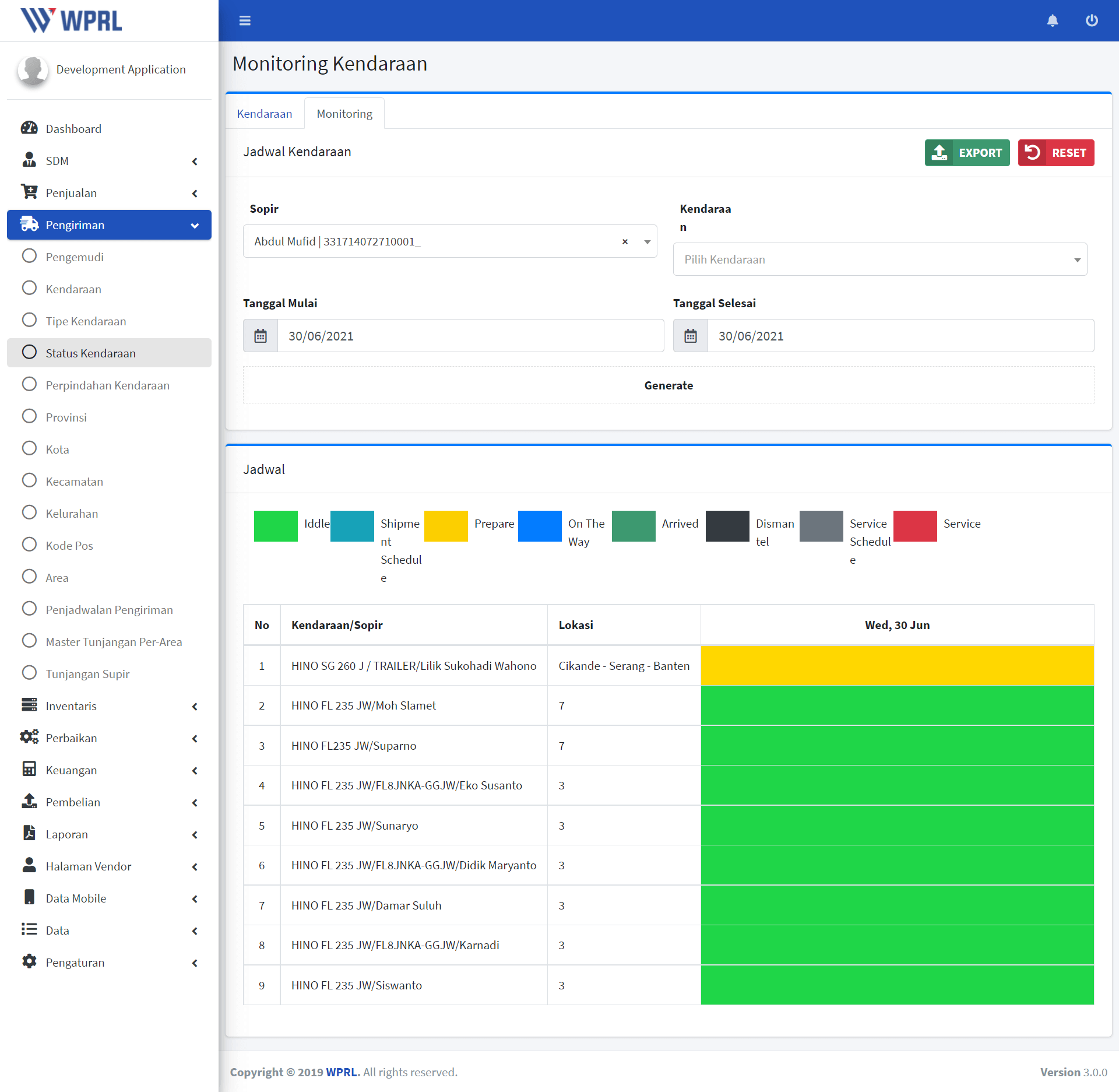 ERP Logistik - Monitoring Kendaraan WPRL