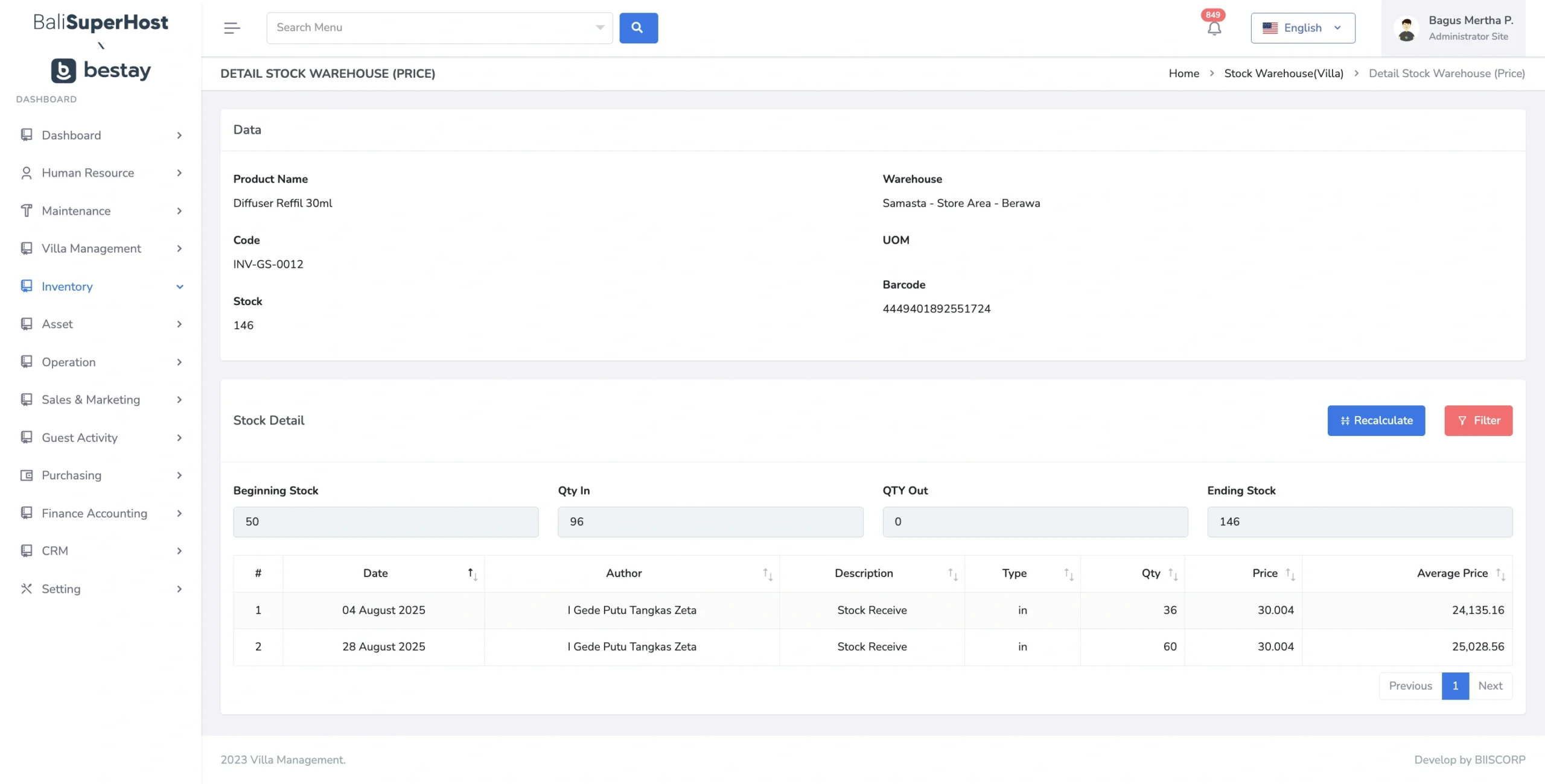 Software ERP Custom Villa Management - Inventory Management - 01