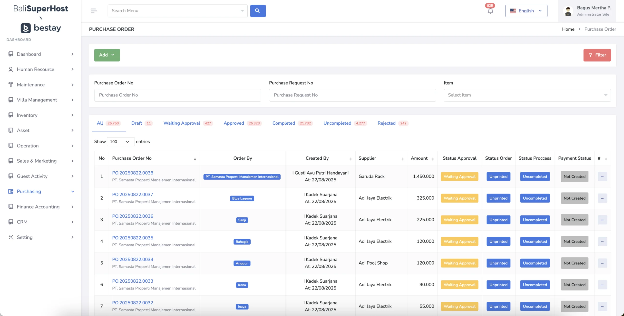 Software ERP Custom Villa Management - Purchase Order - 01