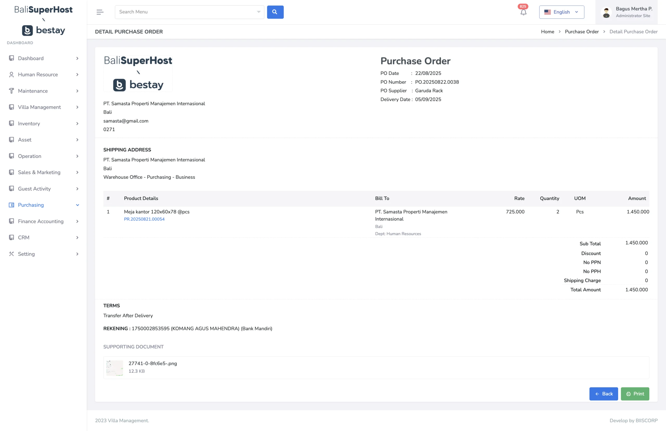 Software ERP Custom Villa Management - Purchase Order - 02